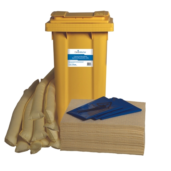 CleanWorks Chemical Spill Kit Wheeled Bin 240 Litre600Wx600H-054109 CleanWorks Chemical Spill Kit Wheeled Bin 240 Litre - Image 1