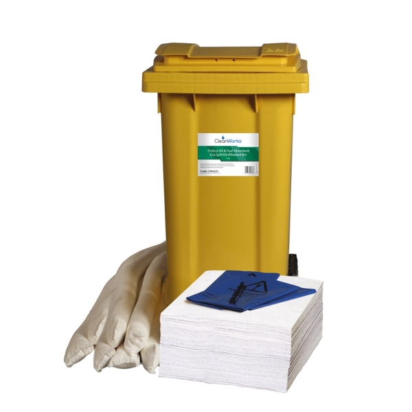 CleanWorks Oil & Fuel Absorbent Eco Spill Kit Wheeled Bin 120 Litre600Wx600H-054118 CleanWorks Oil & Fuel Absorbent Eco Spill Kit Wheeled Bin 120 Litre - Image 1