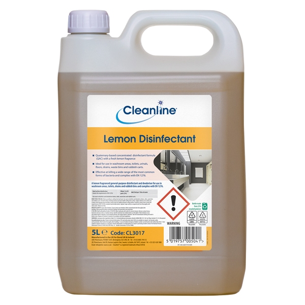 Cleanline Lemon Disinfectant 5 Litre-product-037013 Cleanline Lemon Disinfectant 5 Litre - Image 1