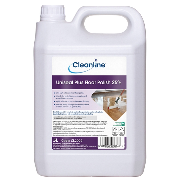 Cleanline Uniseal Plus Floor Polish 25% 5 Litre-product-051401 Cleanline Uniseal Plus Floor Polish 25% 5 Litre - Image 1