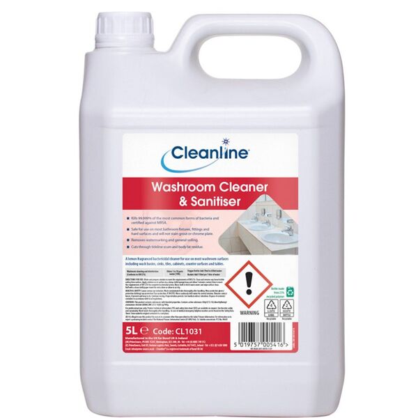 Cleanline Washroom Cleaner & Sanitiser 5 Litre-037420 Cleanline Washroom Cleaner & Sanitiser 5 Litre - Image 1