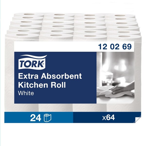 Tork Extra Absorbent Kitchen Paper Towel Roll White 15.36M -product-067036 Tork Extra Absorbent Kitchen Paper Towel Roll White 15.36M - Image 1