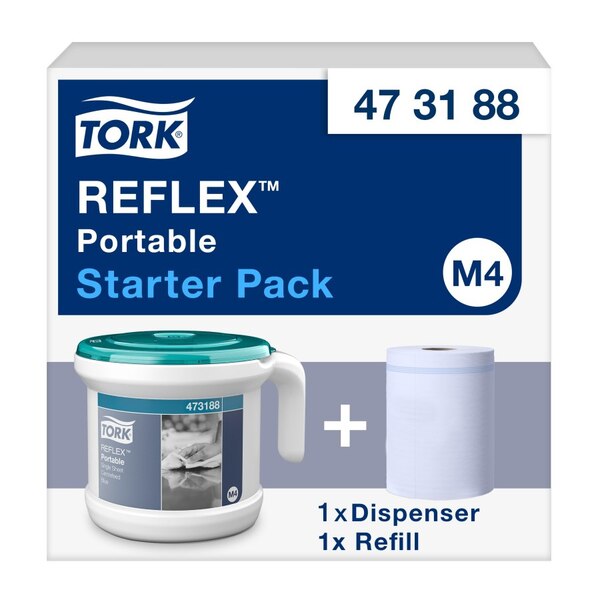 Tork Reflex Centrefeed Paper Towel and Dispenser White and Turquoise-product-069148 Tork Reflex Centrefeed Paper Towel and Dispenser White and Turquoise - Image 1
