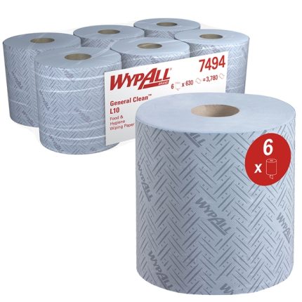 WypAll 1Ply Food & Hygiene Wiping Paper L10 Centrefeed for Roll Control Dispenser Blue