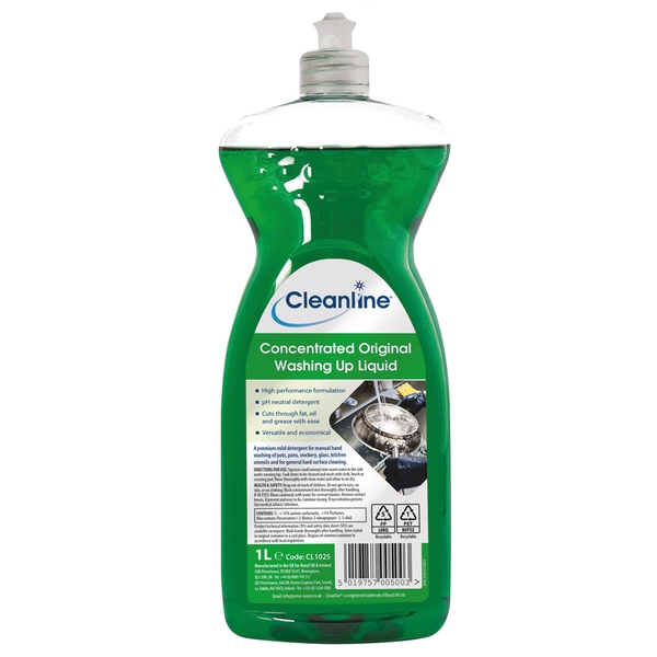 Cleanline Concentrated Original Washing Up Liquid 1 Litre (Case 12)-product-030422 Cleanline Concentrated Original Washing Up Liquid 1 Litre (Case 12) - Image 1