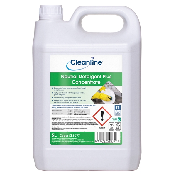 Cleanline Neutral Detergent Plus Concentrate 5 Litre-product-030019 Cleanline Neutral Detergent Plus Concentrate 5 Litre - Image 1