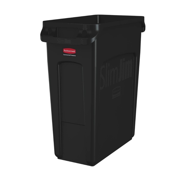 Rubbermaid Slim Jim With Venting Channels Black 60 Litre600Wx600H-017104 Rubbermaid Slim Jim With Venting Channels Black 60 Litre - Image 1